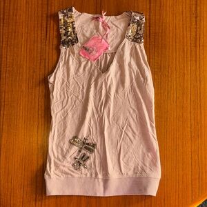 NWT Dragonfly Sequin and Rhinestone Pink Tank Top